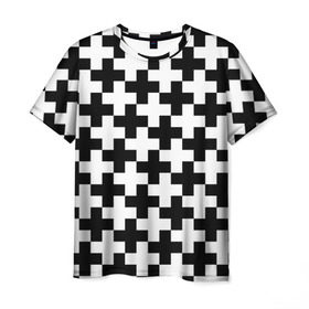 Мужская футболка 3D с принтом Крест в Белгороде, 100% полиэфир | прямой крой, круглый вырез горловины, длина до линии бедер | cross | крест | оптическая иллюзия | орнамент | узор | чёрно белый