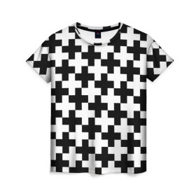 Женская футболка 3D с принтом Крест в Белгороде, 100% полиэфир ( синтетическое хлопкоподобное полотно) | прямой крой, круглый вырез горловины, длина до линии бедер | cross | крест | оптическая иллюзия | орнамент | узор | чёрно белый