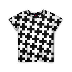 Детская футболка 3D с принтом Крест в Белгороде, 100% гипоаллергенный полиэфир | прямой крой, круглый вырез горловины, длина до линии бедер, чуть спущенное плечо, ткань немного тянется | cross | крест | оптическая иллюзия | орнамент | узор | чёрно белый