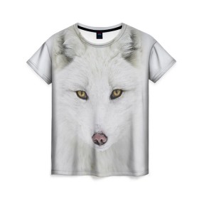 Женская футболка 3D с принтом Полярная лиса в Белгороде, 100% полиэфир ( синтетическое хлопкоподобное полотно) | прямой крой, круглый вырез горловины, длина до линии бедер | animal | polar fox | predator | sly | white | wild | белая | дикая | животное | лиса | полярная | хитрая | хищник