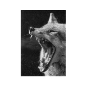 Мужская футболка 3D с принтом Лиса в Белгороде, натуральная матовая кожа | размер 19,3 х 13,7 см; прозрачные пластиковые крепления | Тематика изображения на принте: animal | bw | fox | jaws | predator | sly | teeth | wild | yawn | дикая | животное | зевает | зубы | лиса | пасть | хитрая | хищник | чб