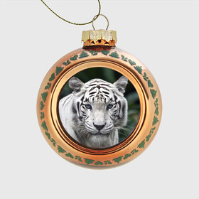 Стеклянный ёлочный шар с принтом Белый тигр в Белгороде, Стекло | Диаметр: 80 мм | animal | jungle | look | predator | tiger | white | wild | белый | взгляд | джунгли | дикий | животное | тигр | хищник