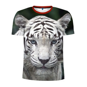 Мужская футболка 3D спортивная с принтом Белый тигр в Белгороде, 100% полиэстер с улучшенными характеристиками | приталенный силуэт, круглая горловина, широкие плечи, сужается к линии бедра | animal | jungle | look | predator | tiger | white | wild | белый | взгляд | джунгли | дикий | животное | тигр | хищник