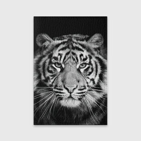 Обложка для паспорта матовая кожа с принтом Тигр в Белгороде, натуральная матовая кожа | размер 19,3 х 13,7 см; прозрачные пластиковые крепления | animal | black   white | look | predator | tiger | wild | взгляд | дикий | животное | тигр | хищник | черно   белый