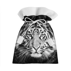 Подарочный 3D мешок с принтом Тигр в Белгороде, 100% полиэстер | Размер: 29*39 см | Тематика изображения на принте: animal | black   white | look | predator | tiger | wild | взгляд | дикий | животное | тигр | хищник | черно   белый