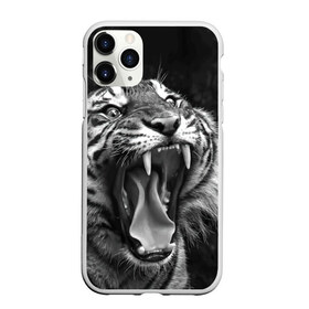 Чехол для iPhone 11 Pro матовый с принтом Тигр в Белгороде, Силикон |  | animal | black   white | fangs | jaws | jungle | predator | teeth | tiger | wild | джунгли | дикий | животное | клыки | оскал | пасть | тигр | хищник | черно   белый