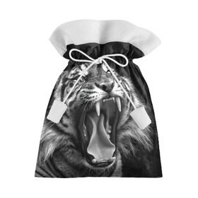 Подарочный 3D мешок с принтом Тигр в Белгороде, 100% полиэстер | Размер: 29*39 см | animal | black   white | fangs | jaws | jungle | predator | teeth | tiger | wild | джунгли | дикий | животное | клыки | оскал | пасть | тигр | хищник | черно   белый