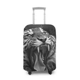 Чехол для чемодана 3D с принтом Тигр в Белгороде, 86% полиэфир, 14% спандекс | двустороннее нанесение принта, прорези для ручек и колес | animal | black   white | fangs | jaws | jungle | predator | teeth | tiger | wild | джунгли | дикий | животное | клыки | оскал | пасть | тигр | хищник | черно   белый