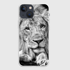 Чехол для iPhone 13 mini с принтом Лев в Белгороде,  |  | animal | black   white | king | lies | lion | look | predator | wild | взгляд | дикий | животное | зверь | лев | лежит | хищник | царь | черно   белый