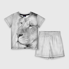 Детский костюм с шортами 3D с принтом Лев в Белгороде,  |  | Тематика изображения на принте: animal | black   white | king | lion | look | predator | wild | взгляд | дикий | животное | зверь | лев | хищник | царь | черно   белый