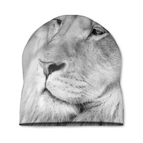 Шапка 3D с принтом Лев в Белгороде, 100% полиэстер | универсальный размер, печать по всей поверхности изделия | animal | black   white | king | lion | look | predator | wild | взгляд | дикий | животное | зверь | лев | хищник | царь | черно   белый