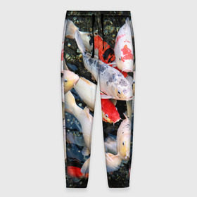 Мужские брюки 3D с принтом Koi Fish (карпы кои) в Белгороде, 100% полиэстер | манжеты по низу, эластичный пояс регулируется шнурком, по бокам два кармана без застежек, внутренняя часть кармана из мелкой сетки | bright | brocade | carp | color | decorative | depth | exotic | fish | koi | koi fish | sea | water | вода | глубина | декоративные | карпы | кои | море | парчовый | рыбки | цвет | экзотические | яркий