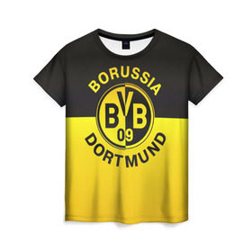 Женская футболка 3D с принтом Borussia Dortmund FC в Белгороде, 100% полиэфир ( синтетическое хлопкоподобное полотно) | прямой крой, круглый вырез горловины, длина до линии бедер | боруссия | германия | дортмунд | клуб | фк | футбол | футбольный
