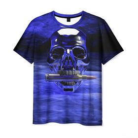 Мужская футболка 3D с принтом Iron skull в Белгороде, 100% полиэфир | прямой крой, круглый вырез горловины, длина до линии бедер | Тематика изображения на принте: skull | дым | монстр | ночь | патрон | пуля | снаряд | череп