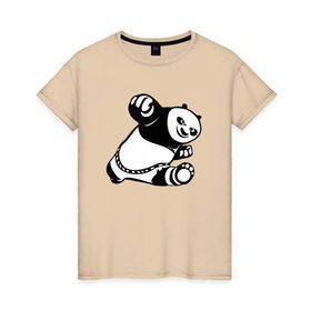 Женская футболка хлопок с принтом Панда в Белгороде, 100% хлопок | прямой крой, круглый вырез горловины, длина до линии бедер, слегка спущенное плечо | кунг фу | мульт | панда