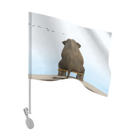 Флаг для автомобиля с принтом Слон и журавли в Белгороде, 100% полиэстер | Размер: 30*21 см | bench | coast | cranes | dream | elephant | flight | sea | sitting | берег | журавли | мечты | море | полет | сидит | скамейка | слон