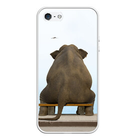 Чехол для iPhone 5/5S матовый с принтом Слон и журавли в Белгороде, Силикон | Область печати: задняя сторона чехла, без боковых панелей | bench | coast | cranes | dream | elephant | flight | sea | sitting | берег | журавли | мечты | море | полет | сидит | скамейка | слон