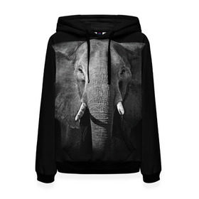 Женская толстовка 3D с принтом Слон в Белгороде, 100% полиэстер  | двухслойный капюшон со шнурком для регулировки, мягкие манжеты на рукавах и по низу толстовки, спереди карман-кенгуру с мягким внутренним слоем. | animal | big | black   white | elephant | wild | большой | дикий | животное | слон | черно   белый