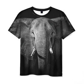 Мужская футболка 3D с принтом Слон в Белгороде, 100% полиэфир | прямой крой, круглый вырез горловины, длина до линии бедер | Тематика изображения на принте: animal | big | black   white | elephant | wild | большой | дикий | животное | слон | черно   белый