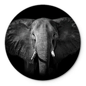 Коврик круглый с принтом Слон в Белгороде, резина и полиэстер | круглая форма, изображение наносится на всю лицевую часть | animal | big | black   white | elephant | wild | большой | дикий | животное | слон | черно   белый