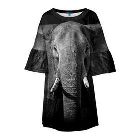 Детское платье 3D с принтом Слон в Белгороде, 100% полиэстер | прямой силуэт, чуть расширенный к низу. Круглая горловина, на рукавах — воланы | Тематика изображения на принте: animal | big | black   white | elephant | wild | большой | дикий | животное | слон | черно   белый