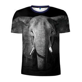 Мужская футболка 3D спортивная с принтом Слон в Белгороде, 100% полиэстер с улучшенными характеристиками | приталенный силуэт, круглая горловина, широкие плечи, сужается к линии бедра | Тематика изображения на принте: animal | big | black   white | elephant | wild | большой | дикий | животное | слон | черно   белый