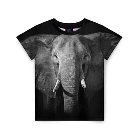 Детская футболка 3D с принтом Слон в Белгороде, 100% гипоаллергенный полиэфир | прямой крой, круглый вырез горловины, длина до линии бедер, чуть спущенное плечо, ткань немного тянется | animal | big | black   white | elephant | wild | большой | дикий | животное | слон | черно   белый