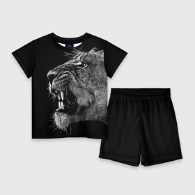 Детский костюм с шортами 3D с принтом Львица в Белгороде,  |  | animal | fangs | head | lion | lioness | predator | teeth | wild | голова | дикая | животное | клыки | лев | львица | оскал | хищник