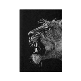 Обложка для паспорта матовая кожа с принтом Львица в Белгороде, натуральная матовая кожа | размер 19,3 х 13,7 см; прозрачные пластиковые крепления | animal | fangs | head | lion | lioness | predator | teeth | wild | голова | дикая | животное | клыки | лев | львица | оскал | хищник