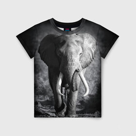 Детская футболка 3D с принтом Слон в Белгороде, 100% гипоаллергенный полиэфир | прямой крой, круглый вырез горловины, длина до линии бедер, чуть спущенное плечо, ткань немного тянется | africa | animal | big | black   white | elephant | go | road | savannah | wild | африка | большой | дикий | дорога | животное | идет | саванна | слон | черно   белый