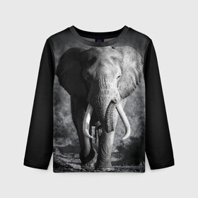 Детский лонгслив 3D с принтом Слон в Белгороде, 100% полиэстер | длинные рукава, круглый вырез горловины, полуприлегающий силуэт
 | africa | animal | big | black   white | elephant | go | road | savannah | wild | африка | большой | дикий | дорога | животное | идет | саванна | слон | черно   белый