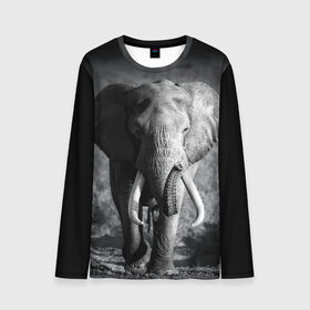 Мужской лонгслив 3D с принтом Слон в Белгороде, 100% полиэстер | длинные рукава, круглый вырез горловины, полуприлегающий силуэт | africa | animal | big | black   white | elephant | go | road | savannah | wild | африка | большой | дикий | дорога | животное | идет | саванна | слон | черно   белый