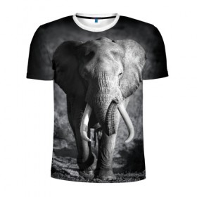 Мужская футболка 3D спортивная с принтом Слон в Белгороде, 100% полиэстер с улучшенными характеристиками | приталенный силуэт, круглая горловина, широкие плечи, сужается к линии бедра | africa | animal | big | black   white | elephant | go | road | savannah | wild | африка | большой | дикий | дорога | животное | идет | саванна | слон | черно   белый