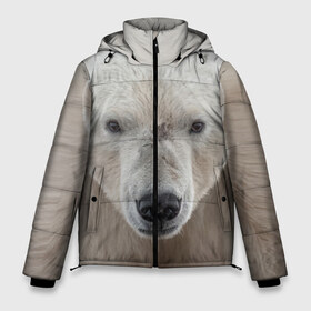 Мужская зимняя куртка 3D с принтом Белый медведь в Белгороде, верх — 100% полиэстер; подкладка — 100% полиэстер; утеплитель — 100% полиэстер | длина ниже бедра, свободный силуэт Оверсайз. Есть воротник-стойка, отстегивающийся капюшон и ветрозащитная планка. 

Боковые карманы с листочкой на кнопках и внутренний карман на молнии. | animal | bear | eyes | head | north | polar | predator | white | wild | белый | взгляд | голова | дикий | животное | медведь | полярный | север | хищник