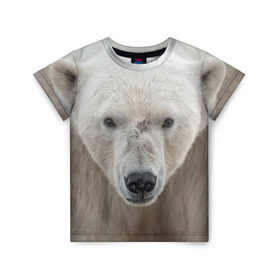 Детская футболка 3D с принтом Белый медведь в Белгороде, 100% гипоаллергенный полиэфир | прямой крой, круглый вырез горловины, длина до линии бедер, чуть спущенное плечо, ткань немного тянется | Тематика изображения на принте: animal | bear | eyes | head | north | polar | predator | white | wild | белый | взгляд | голова | дикий | животное | медведь | полярный | север | хищник