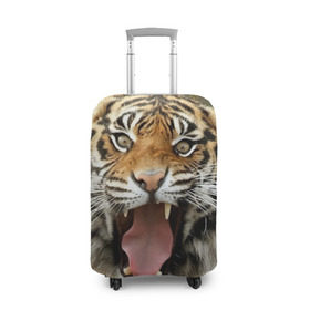 Чехол для чемодана 3D с принтом Тигр в Белгороде, 86% полиэфир, 14% спандекс | двустороннее нанесение принта, прорези для ручек и колес | angry | animal | beast | jaws | predator | teeth | tiger | животное | зверь | злой | клыки | оскал | пасть | тигр | хищник