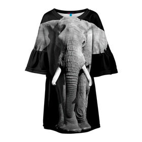 Детское платье 3D с принтом Слон в Белгороде, 100% полиэстер | прямой силуэт, чуть расширенный к низу. Круглая горловина, на рукавах — воланы | africa | big | black   white | elephant is an animal | shroud | tusks | африка | бивни | большой | животное | идет | савана | слон | черно   белый