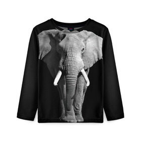 Детский лонгслив 3D с принтом Слон в Белгороде, 100% полиэстер | длинные рукава, круглый вырез горловины, полуприлегающий силуэт
 | africa | big | black   white | elephant is an animal | shroud | tusks | африка | бивни | большой | животное | идет | савана | слон | черно   белый