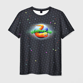 Мужская футболка 3D с принтом Слизарио в Белгороде, 100% полиэфир | прямой крой, круглый вырез горловины, длина до линии бедер | io | slither | игра | скользкий | слизняк | червяк