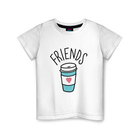 Детская футболка хлопок с принтом best friends в Белгороде, 100% хлопок | круглый вырез горловины, полуприлегающий силуэт, длина до линии бедер | Тематика изображения на принте: coffee | friends | hamburger | еда | кофе | парные