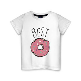 Детская футболка хлопок с принтом best friends в Белгороде, 100% хлопок | круглый вырез горловины, полуприлегающий силуэт, длина до линии бедер | Тематика изображения на принте: coffee | donuts | food | friends | друзья | кофе | парные | пончик