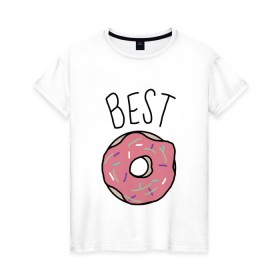 Женская футболка хлопок с принтом best friends в Белгороде, 100% хлопок | прямой крой, круглый вырез горловины, длина до линии бедер, слегка спущенное плечо | coffee | donuts | food | friends | друзья | кофе | парные | пончик