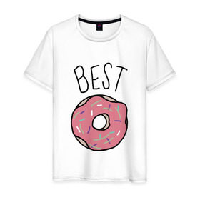 Мужская футболка хлопок с принтом best friends в Белгороде, 100% хлопок | прямой крой, круглый вырез горловины, длина до линии бедер, слегка спущенное плечо. | coffee | donuts | food | friends | друзья | кофе | парные | пончик