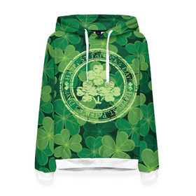 Женская толстовка 3D с принтом Ireland, Happy St. Patrick`s Day в Белгороде, 100% полиэстер  | двухслойный капюшон со шнурком для регулировки, мягкие манжеты на рукавах и по низу толстовки, спереди карман-кенгуру с мягким внутренним слоем. | background | clover | four | green | happy st. patricks day | holiday | ireland | leaf | petal | plant | print | зеленый | ирландия | клевер | лепесток | лист | печать | праздник | растение | счастливого святого патрика | фон | четыре
