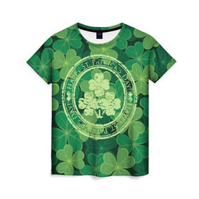Женская футболка 3D с принтом Ireland, Happy St. Patrick`s Day в Белгороде, 100% полиэфир ( синтетическое хлопкоподобное полотно) | прямой крой, круглый вырез горловины, длина до линии бедер | background | clover | four | green | happy st. patricks day | holiday | ireland | leaf | petal | plant | print | зеленый | ирландия | клевер | лепесток | лист | печать | праздник | растение | счастливого святого патрика | фон | четыре