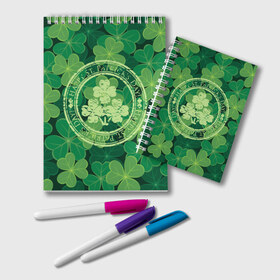 Блокнот с принтом Ireland Happy St Patricks Day в Белгороде, 100% бумага | 48 листов, плотность листов — 60 г/м2, плотность картонной обложки — 250 г/м2. Листы скреплены удобной пружинной спиралью. Цвет линий — светло-серый
 | background | clover | four | green | happy st. patricks day | holiday | ireland | leaf | petal | plant | print | зеленый | ирландия | клевер | лепесток | лист | печать | праздник | растение | счастливого святого патрика | фон | четыре