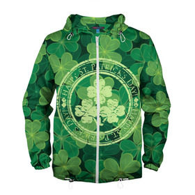 Мужская ветровка 3D с принтом Ireland, Happy St. Patrick`s Day в Белгороде, 100% полиэстер | подол и капюшон оформлены резинкой с фиксаторами, два кармана без застежек по бокам, один потайной карман на груди | background | clover | four | green | happy st. patricks day | holiday | ireland | leaf | petal | plant | print | зеленый | ирландия | клевер | лепесток | лист | печать | праздник | растение | счастливого святого патрика | фон | четыре
