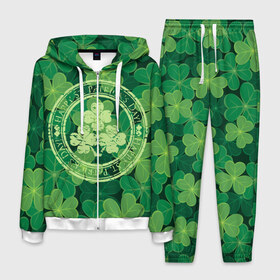 Мужской костюм 3D с принтом Ireland Happy St Patricks Day в Белгороде, 100% полиэстер | Манжеты и пояс оформлены тканевой резинкой, двухслойный капюшон со шнурком для регулировки, карманы спереди | background | clover | four | green | happy st. patricks day | holiday | ireland | leaf | petal | plant | print | зеленый | ирландия | клевер | лепесток | лист | печать | праздник | растение | счастливого святого патрика | фон | четыре