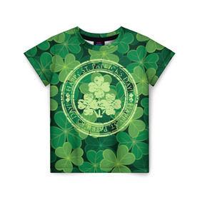Детская футболка 3D с принтом Ireland, Happy St. Patrick`s Day в Белгороде, 100% гипоаллергенный полиэфир | прямой крой, круглый вырез горловины, длина до линии бедер, чуть спущенное плечо, ткань немного тянется | Тематика изображения на принте: background | clover | four | green | happy st. patricks day | holiday | ireland | leaf | petal | plant | print | зеленый | ирландия | клевер | лепесток | лист | печать | праздник | растение | счастливого святого патрика | фон | четыре