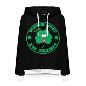Женская толстовка 3D с принтом Ireland, Kiss me, I`m Irish в Белгороде, 100% полиэстер  | двухслойный капюшон со шнурком для регулировки, мягкие манжеты на рукавах и по низу толстовки, спереди карман-кенгуру с мягким внутренним слоем. | Тематика изображения на принте: animation | background | black | clover | four | green | hat | im irish | ireland | kiss me | leaf | petal | printing | smile | анимация | зелёный | ирландец | ирландия | клевер | лепесток | листок | меня | печать | поцелуй | улыбка | фон | черный | четыр